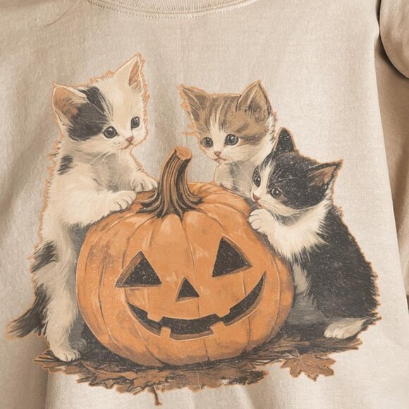 Vintage 90s Cat Halloween Sweatshirt, Spooky Season Pumpkin Cat Lover Black Cat - Picture 2 of 5